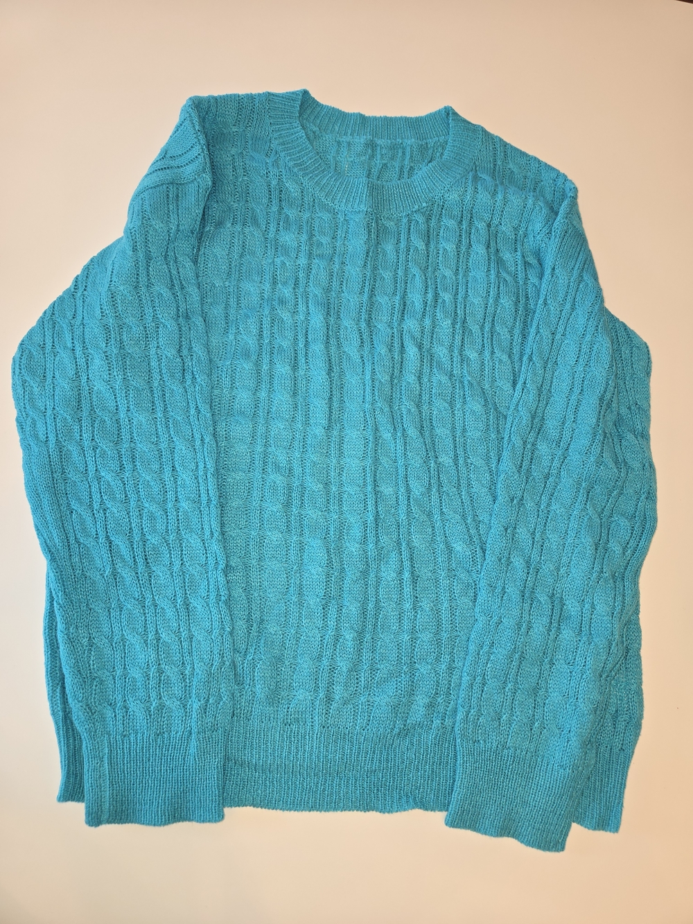 Men's Cable Knit Crewneck Sweater - Teal